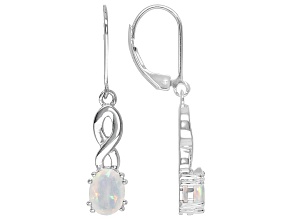 Multicolor Oval Ethiopian Opal Rhodium Over Sterling Silver Dangle Earrings 1.53ctw