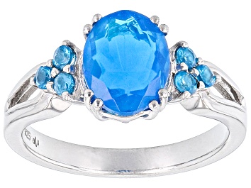 Picture of Paraiba Blue Color Opal Rhodium Over Sterling Silver Ring 1.22ctw