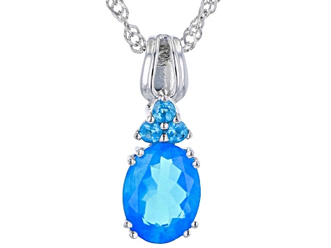 Paraiba Blue Opal Rhodium Over Sterling Silver Pendant With Chain 1.12ctw