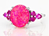 Pink Lab Created Opal Rhodium Over Sterling Silver Ring 0.73ctw