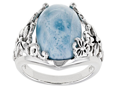Blue Cabochon Larimar Sterling Silver Ring 16x12mm