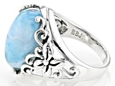Blue Cabochon Larimar Sterling Silver Ring 16x12mm