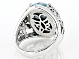 Blue Cabochon Larimar Sterling Silver Ring 16x12mm