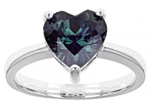 Blue Lab Created Alexandrite Rhodium Over Sterling Silver Ring 2.70ct