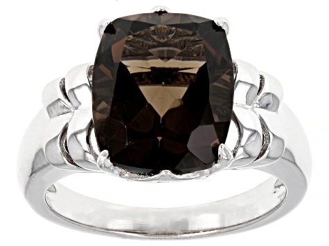 Brown Smoky Quartz Rhodium Over Sterling Silver Solitaire Ring 4.51ct ...