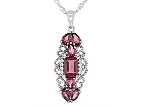Raspberry Rhodolite Rhodium Over Sterling Silver Pendant With Singapore Chain 2.57ctw