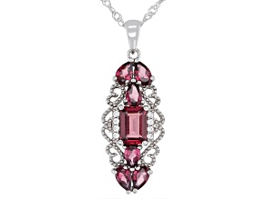 Magenta Rhodolite Rhodium Over Sterling Silver Pendant With Singapore Chain 2.57ctw