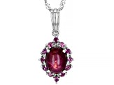 Oval Red Star Ruby With Rhodolite Garnet Sterling Silver Pendant With Singapore Chain 8x6mm