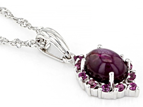 Oval Red Star Ruby With Rhodolite Garnet Sterling Silver Pendant With Singapore Chain 8x6mm
