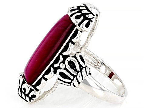 Pink Tiger's Eye Oxidized Sterling Silver Ring 20x8mm
