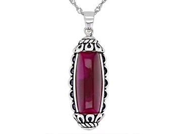 Picture of Pink Tiger's Eye Oxidized Sterling Silver Pendant with Chain 20x8mm