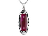 Pink Tiger's Eye Oxidized Sterling Silver Pendant with Chain 20x8mm