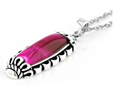 Pink Tiger's Eye Oxidized Sterling Silver Pendant with Chain 20x8mm