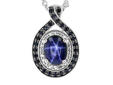 Blue Star Sapphire Rhodium Over Sterling Silver Pendant With Chain 0.48ctw