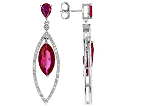 Red Lab Created Ruby Rhodium Over Sterling Silver Earrings 9.40ctw