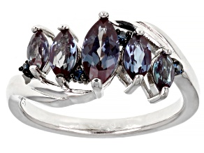 Blue Lab Created Alexandrite Rhodium Over Sterling Silver Ring 1.37ctw