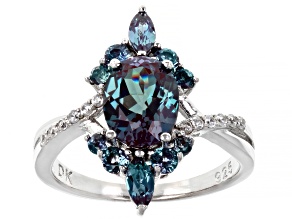 Blue Lab Created Alexandrite Rhodium Over Sterling Silver Ring 2.82ctw