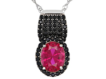 Picture of Red Lab Created Ruby Rhodium Over Sterling Silver Pendant With Chain 2.94ctw