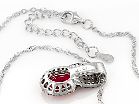 Red Lab Created Ruby Rhodium Over Sterling Silver Pendant With Chain 2.94ctw