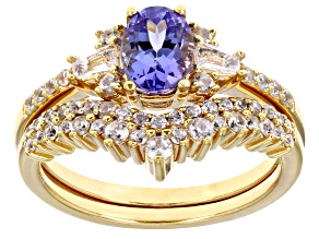 Blue Tanzanite, White Topaz And White Zircon 18k Yellow Gold Over Sterling Silver 1.29ctw