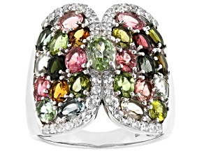 Multicolor Tourmaline Rhodium Over Sterling Silver Ring 4.27ctw