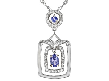 Picture of Blue Tanzanite Rhodium Over Sterling Silver Pendant With Chain 0.74ctw
