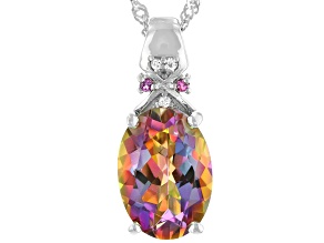 Multi Color Quartz Rhodium Over Sterling Silver Pendant With Chain 4.72ctw