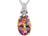 Multi Color Quartz Rhodium Over Sterling Silver Pendant With Chain 4.72ctw