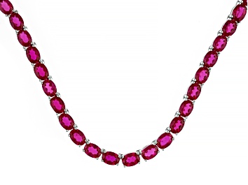 Picture of Red Lab Created Ruby Rhodium Over Sterling Silver Tennis Necklace 63.65ctw