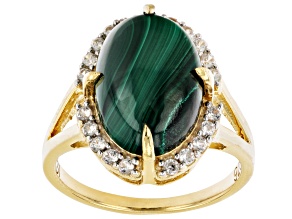 Green Malachite 18K Yellow Gold Over Sterling Silver Ring 0.36ctw