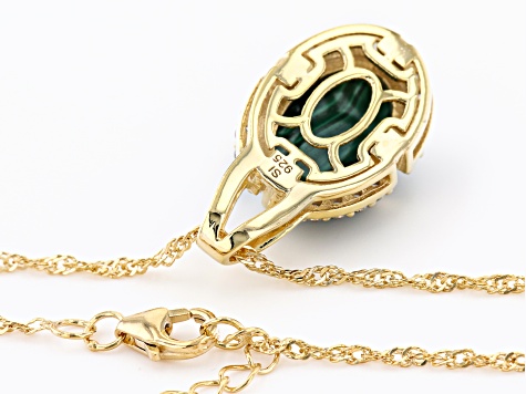 Green Malachite 18K Yellow Gold Over Sterling Silver Pendant With