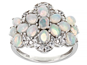Multi Color Ethiopian Opal Rhodium Over Sterling Silver Ring 1.73ctw