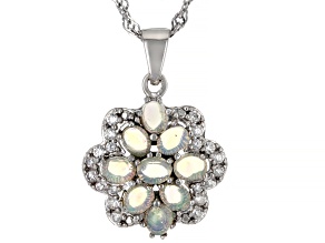 Multi Color Ethiopian Opal Rhodium Over Sterling Silver Pendant With Chain 1.19ctw