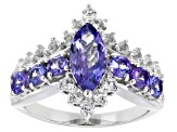 Blue Tanzanite Rhodium Over Sterling Silver Ring 2.07ctw