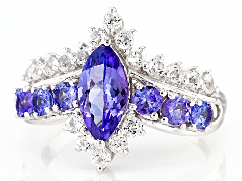 Blue Tanzanite Rhodium Over Sterling Silver Ring 2.07ctw