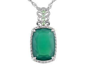 Green Onyx, Tsavorite Rhodium Over Sterling Silver Pendant With Chain 5.63ctw