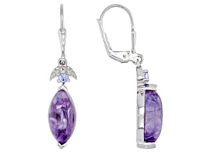 Purple Marquise Charoite With Round Tanzanite Rhodium Over Sterling Silver Earrings 0.10ctw