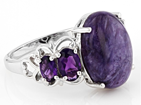 Purple Charoite Rhodium Over Sterling Silver Ring 1.11ctw