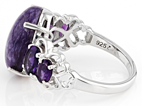 Purple Charoite Rhodium Over Sterling Silver Ring 1.11ctw