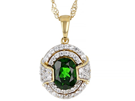 Chrome Diopside 18K Yellow Gold Over Sterling Silver Pendant With Chain ...