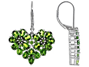 Green Chrome Diopside Rhodium Over Sterling Silver Heart Earrings 6.83ctw