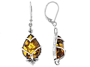 Pear Cabochon Amber Rhodium Over Sterling Silver Dangle Earrings 4.59ctw