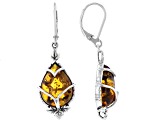 Pear Cabochon Amber Rhodium Over Sterling Silver Dangle Earrings