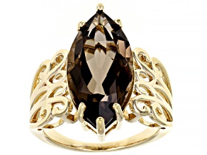 Smoky Quartz 18k Yellow Gold Over Sterling Silver Ring 5.95ct