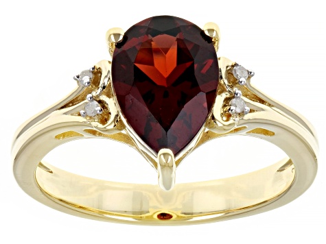 Red Garnet and Diamond 18k Yellow Gold Over Sterling Silver Ring 1.65ctw