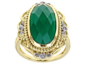 Green Onyx 18k Yellow Gold Over Sterling Silver Ring 0.15ctw