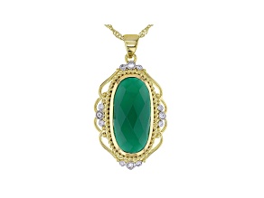 Green Onyx 18k Yellow Gold Over Sterling Silver Pendant With Chain 0.15ctw
