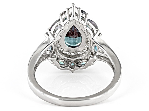 Blue Lab Created Alexandrite Rhodium Over Sterling Silver Ring 3.03ctw ...