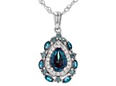 Blue Lab Created Alexandrite Rhodium Over Sterling Silver Pendant with Chain 2.64ctw