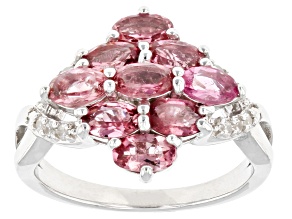 Pink Tourmaline With White Zircon Rhodium Over Sterling Silver Ring 1.83ctw
